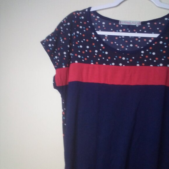 Robin's Nest Shirt Maternity L Short Sleeve Polka Dot Color Block Blue Red - Picture 12 of 15